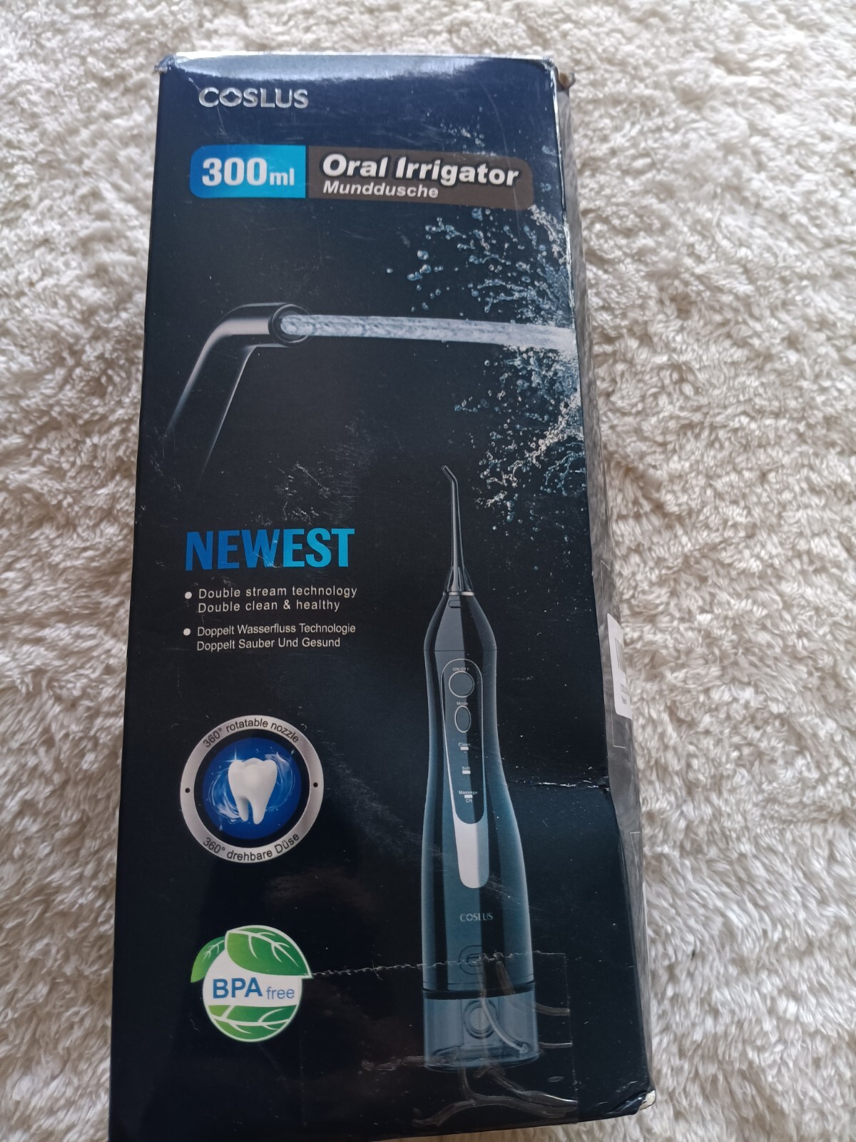 Coslus Oral Irrigator/Water Flosser 300ml Newest Double Stream Technology Black.