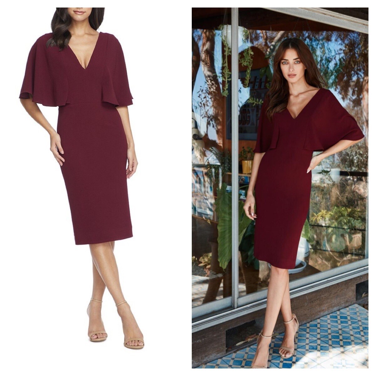 NWT Dress the Population Louisa Butterfly Sleeve Cocktail Dress Xs Extra  Small