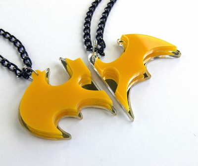 Batman Batwoman couple necklaces Laser cut yellow plastic