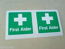 FIRST AIDER Car Van Helmet Construction Builder Stickers Decals 2 off 50mm