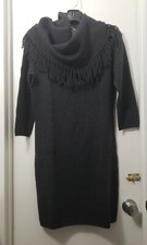 SZ M  PECK & PECK Cashmere Wool Blend GRAY Removable Cowlneck Sweater Dress NWT