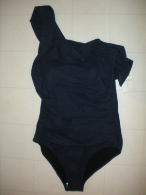 Profile Gottex Navy Blue Tutti Frutti 1 Pc 1 Shoulder Ruffle Swimsuit Sz 12 NWT