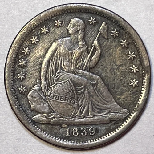 1839 Seated Liberty Silver Dime Almost Uncirculated AU Coin, Issues #20484