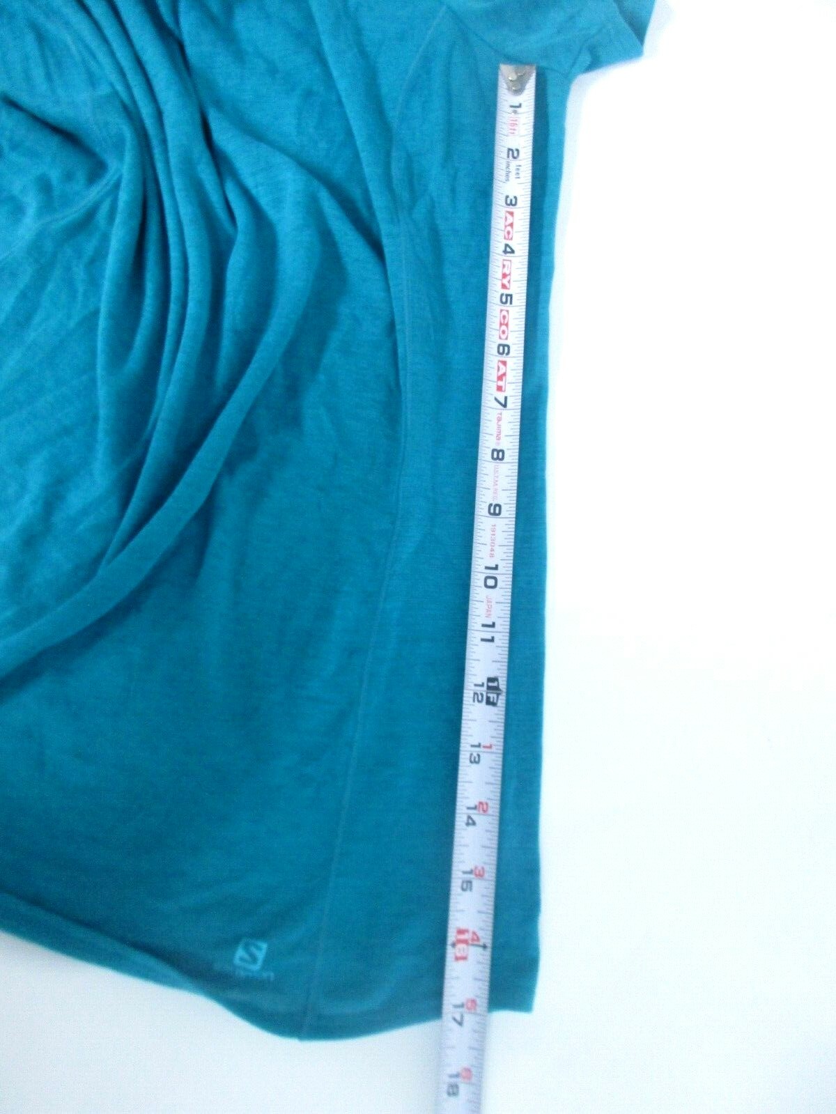 T shirt Salomon donna taglia LG V collo abbigliamento sportivo magliette turchesi tasca posteriore lato