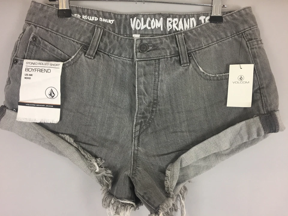 Pantalones cortos para mujer VOLCOM lamentados de novio enroscados. EE. UU. 5/Reino Unido 8-9, gris vintage Foto 3 de 4