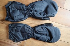 Black Leather Nylon TEGO Long Faux Fur Fleece Lined Ski Snow Sport Mittens L
