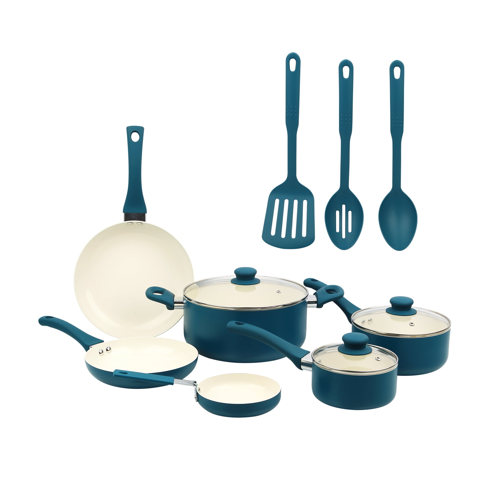 Mainstays 12-Piece Blue Ceramic Nonstick Aluminum Cookware Set
