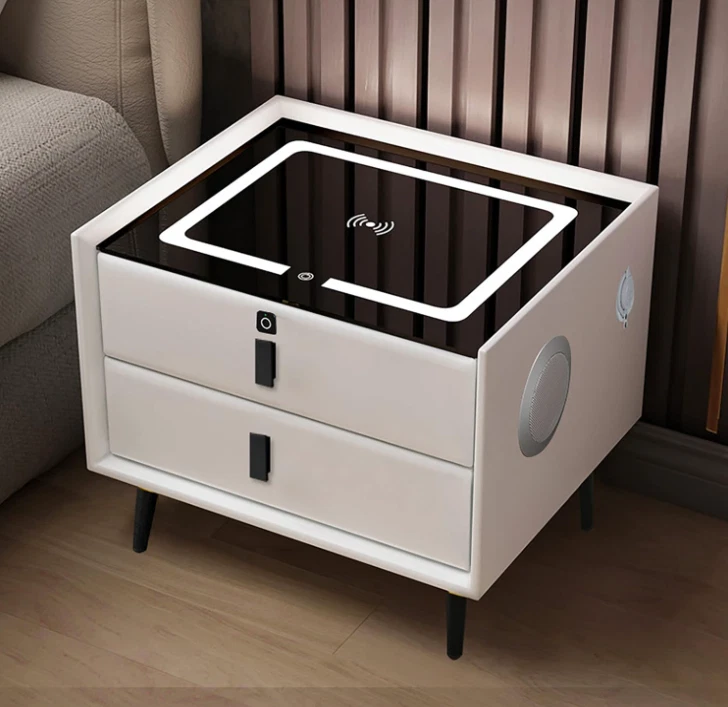 Mesita de noche inteligente con estación de carga, mesas auxiliares de dormitorio con bloqueo de huellas dactilares Foto 3 de 4