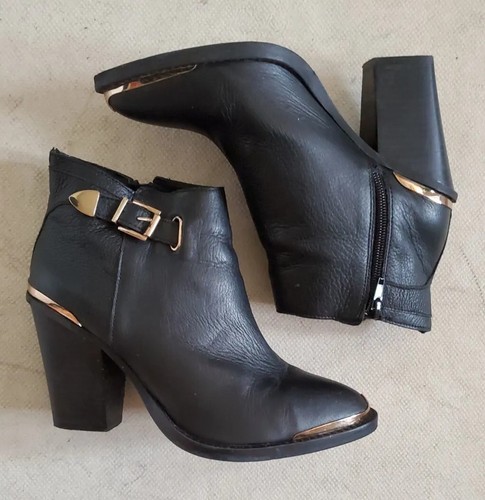 STEVE MADDEN Partnir Boots Womens UK 5 EU 38 Black Leather Zipped Gold Detail - Picture 17 of 19
