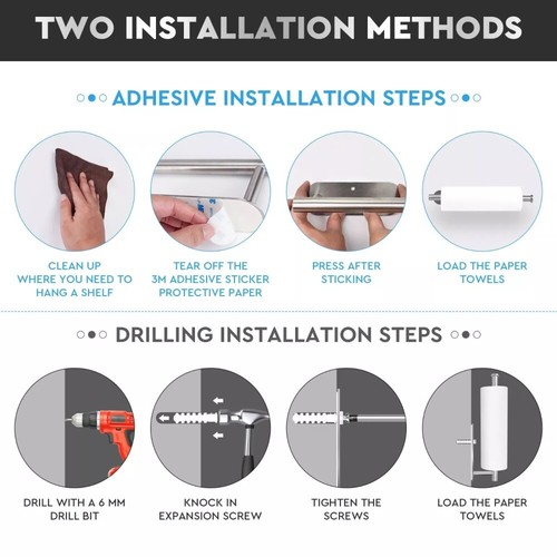 Holder Kitchen Roll Towel Paper Rack Under Cabinet Wall Toilet Self Adhesive - Picture 6 of 8