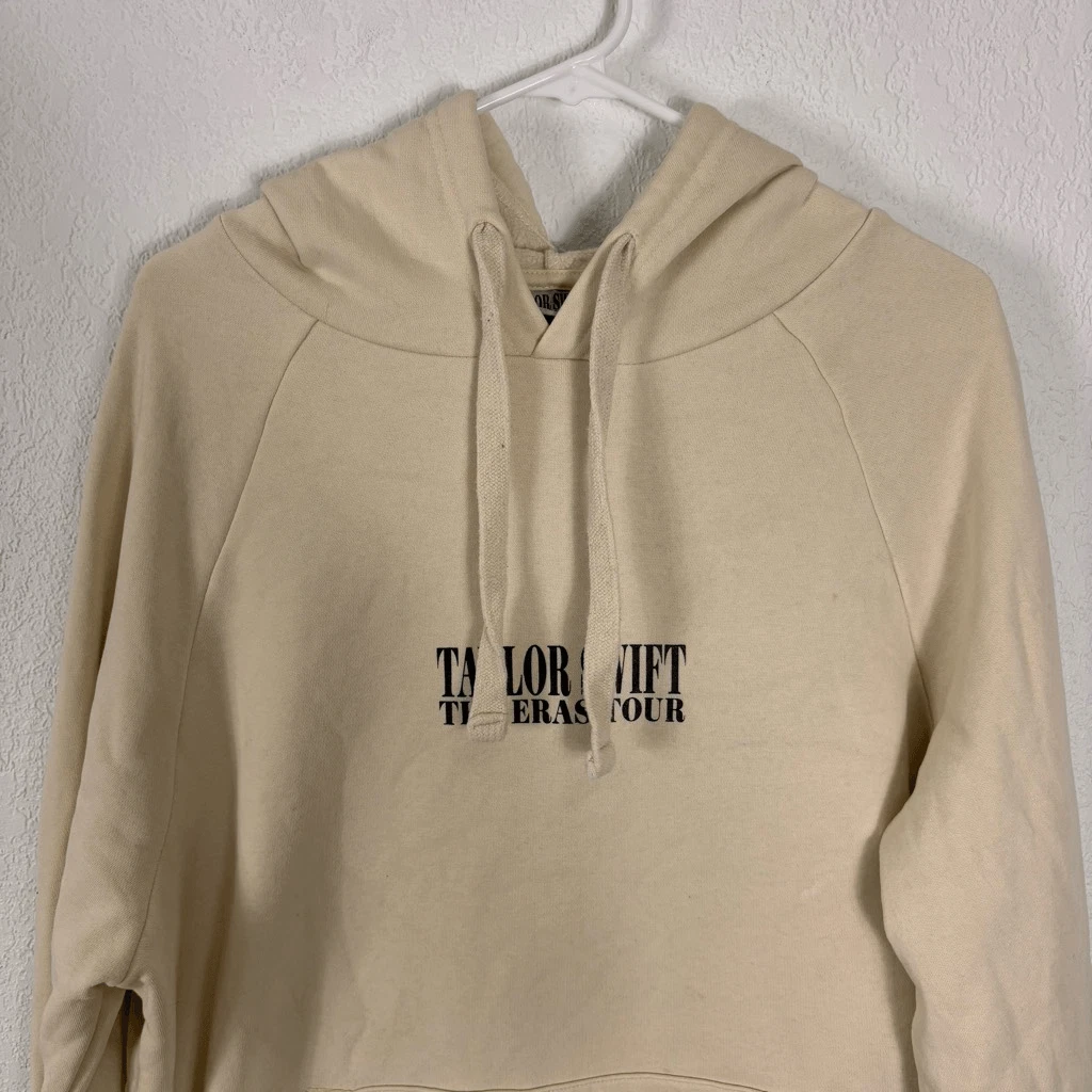OFF WHITE Felpa Pullover Taylor Swift The Eras Tour Crema con Cappuccio in Pile Taglia Media