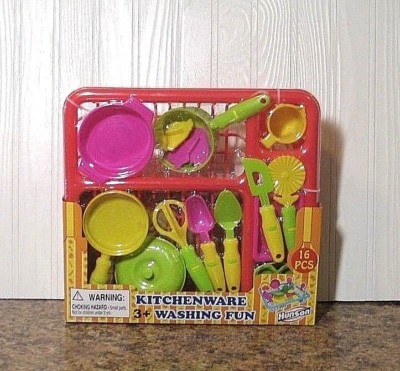 Hunson Kitchenware Washing Fun 16 Piece Set Pretend Play Dishes Kitchen NEW