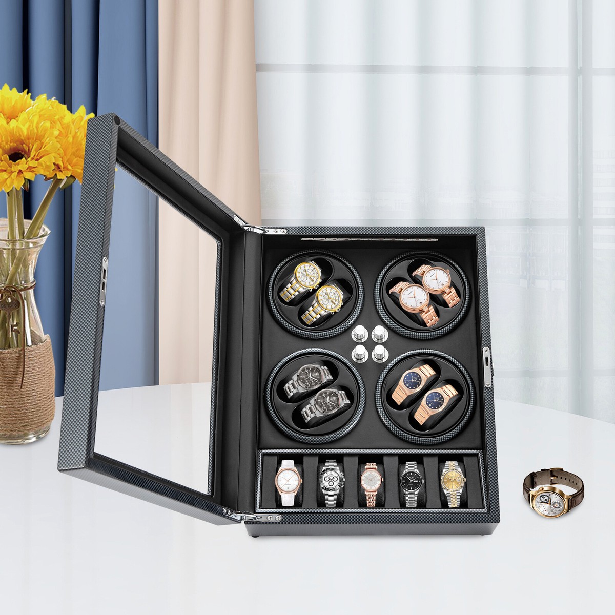 WACHIFIELD 置時計 フィギュアコレクションBOX Automatic Rotation 8+5 Watch Winder Box Watch Display Organizer