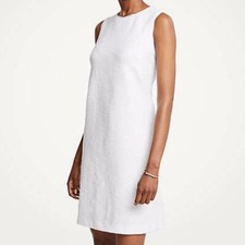 ANN TAYLOR WHITE CHIFFON NECK TEXTURED TWEED FABRIC SHIFT DRESS SIZE: 4 NWT 