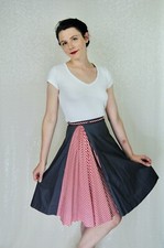 1940s 1950s Charcoal Grey Flare Skirt with Red  White Stripes and Belt - XS
