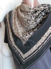 Francoise Querin  Paris Print Abstract Vintage Silk Scarf  Brawn Beige Black