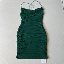 Kutumai Size S Emerald Green Cowl Ruched Bodycon Midi Dress NWT