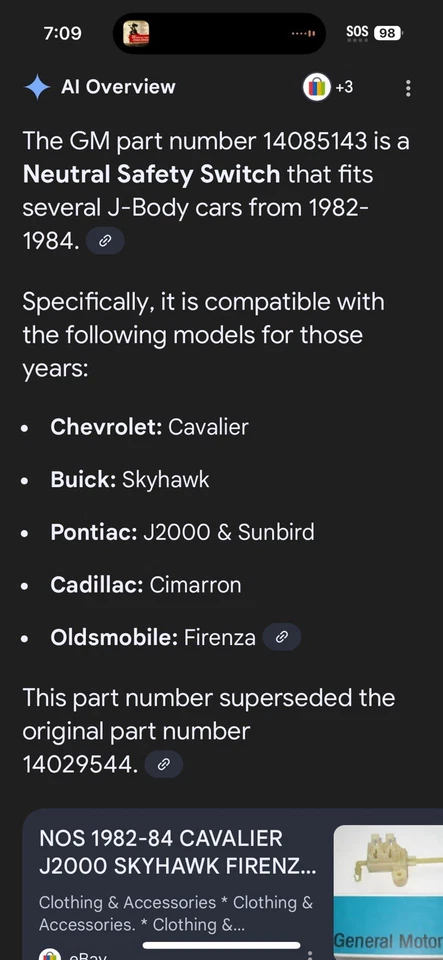 Nuevo interruptor de seguridad neutro OEM GM 14085143 para Chevy/Caddy/Buick/Pontiac/Olds Foto 2 de 4