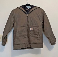 Boy Girl Kids CARHARTT Green Canvas Quilt Lined Hooded Jacket Gently-Used Cond.