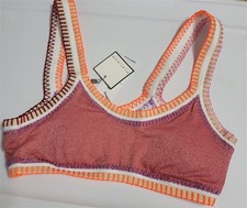 NWT Pilyq Platinum S TeaBerry Crochet Trim Sporty Bikini Swim Top 116053