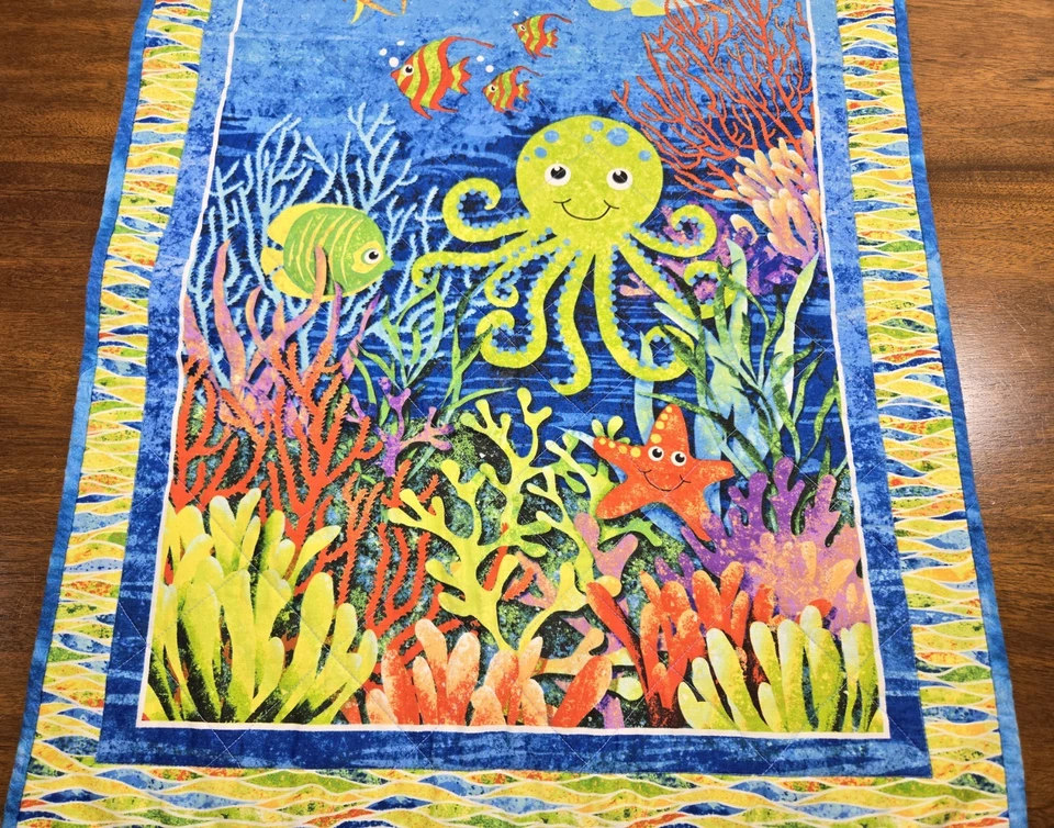 Edredón para bebé niño pequeño cama cuna colgante de pared decoración manta peces vida marina 22,5x40 pulgadas Foto 2 de 4