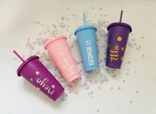 Personalised Party Cups with Straw | Custom Name Reusable Plastic Tumblers