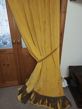 Velvet DOOR Curtain & Tie. Yellow. 84"Long x 60" Wide. Cleaned. Velvet Lining