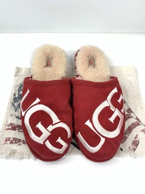 UGG SCUFF LOGO SAMBA RED/ CREAM SUEDE/ SHEEPSKIN SLIPPERS MEN US 11