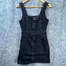 Urban Outfitters Dress Womens 2 Black Denim 90s Grunge Goth Button Front