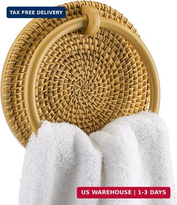 Mifoci Rattan Towel Ring Rack, Natural Woven Rattan Towel Hanger for Bathroom Wa