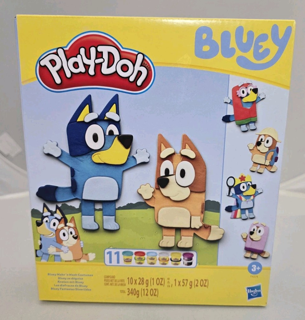 NEW Play-Doh Bluey Make n Mash Costumes Play Dough Set 11 Colo...
