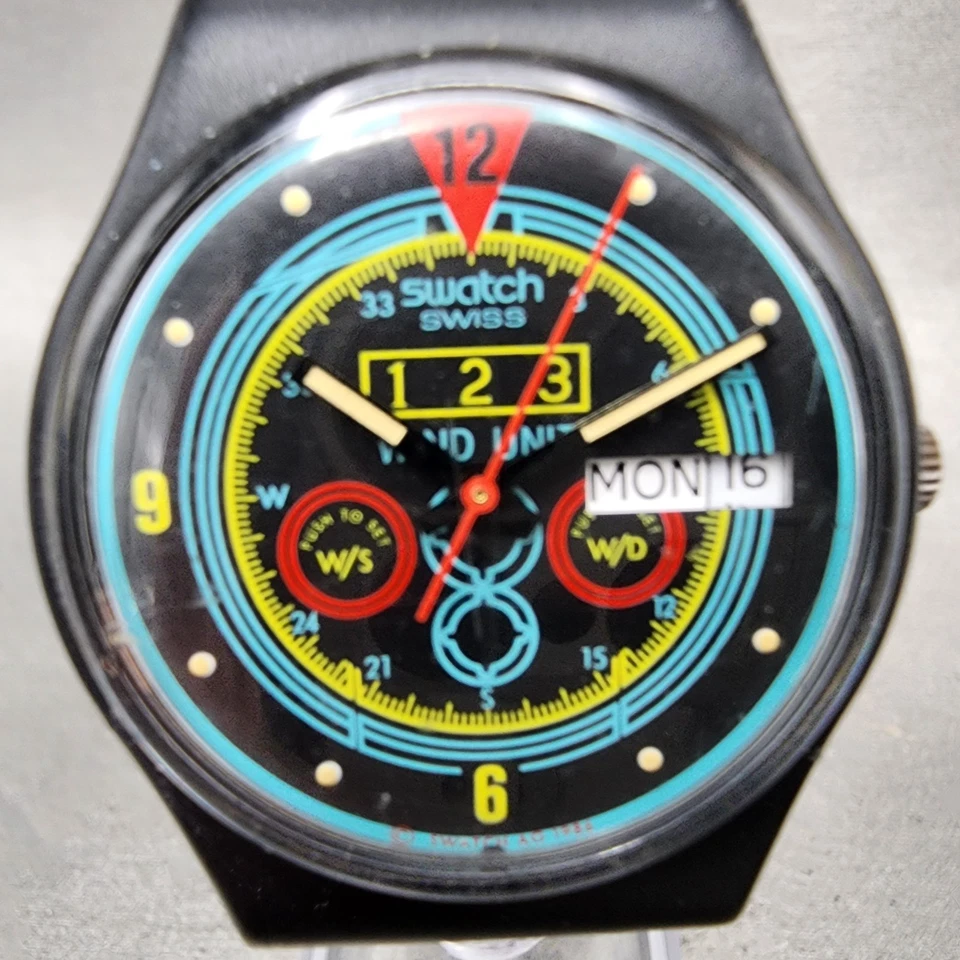 Swatch Navigator Watch Men 34mm Black Dial Black Tone Daydate Round New Battery - Image 2 of 4