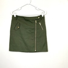 J. Crew Sz 2 Olive Green Wool Blend Moto Gold Zipper Detail Military Mini Skirt