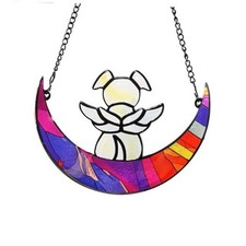 Stained Glass Angel Dog Memorial Suncatcher, Gift Box Pack Moonlit Night