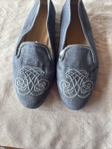 Stubbs & Wootton  Women's Size 9 Beautiful Blue with Embroidery