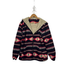 Lowes Premium Mens Aztec Pattern Fleece Jacket M Hooded Sherpa Lined Zip Winte