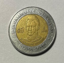 2010 $5  PESOS  GUADALUPE VICTORIA BICENTENARIO DE  INDEPENDENCIA DE MEXICO CIRC