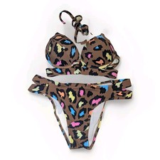 Womens Bikin Halter Set 2 Piece Swimsuit Beautiful Leopard Multicolor Size S
