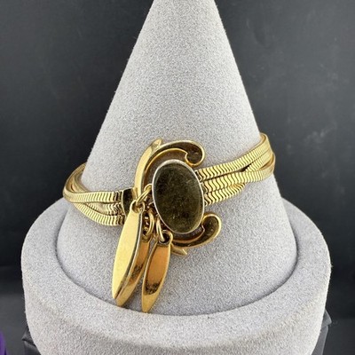 Vintage Monet Bracelet Lariat Priscilla Gold Tone Chain Signed Mesh Slide 7 