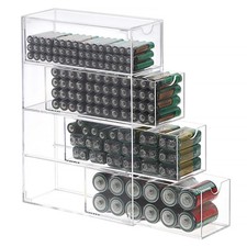 Clear Acrylic Battery Storage Organizer - 4-Drawer Holder for AA, AAA, 9V, C Bat