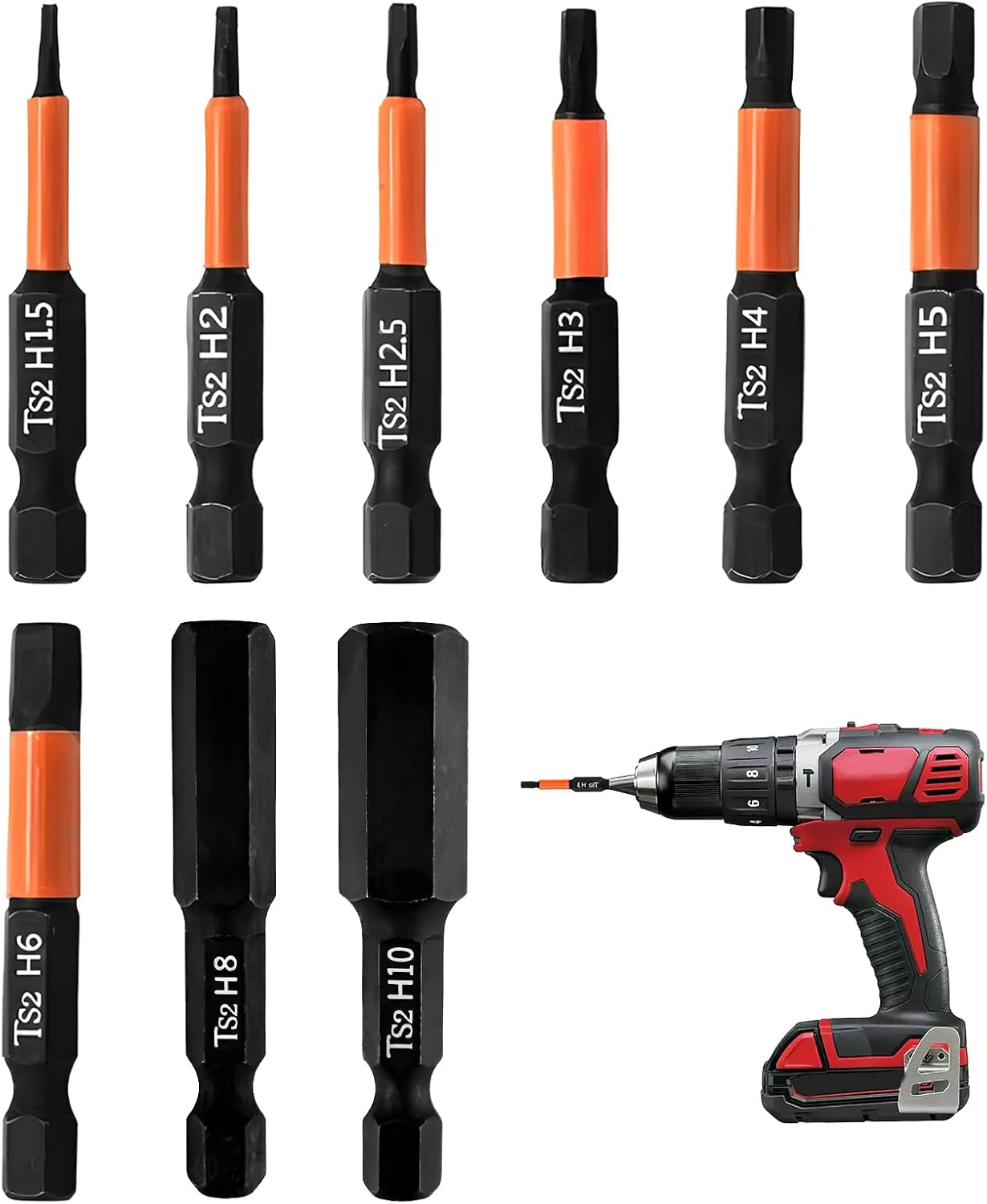 9pcs Magnetic Allen Key Drill Bit Set H1.5-H8 1/4"" Hex Shank S2 Steel Driver Kit