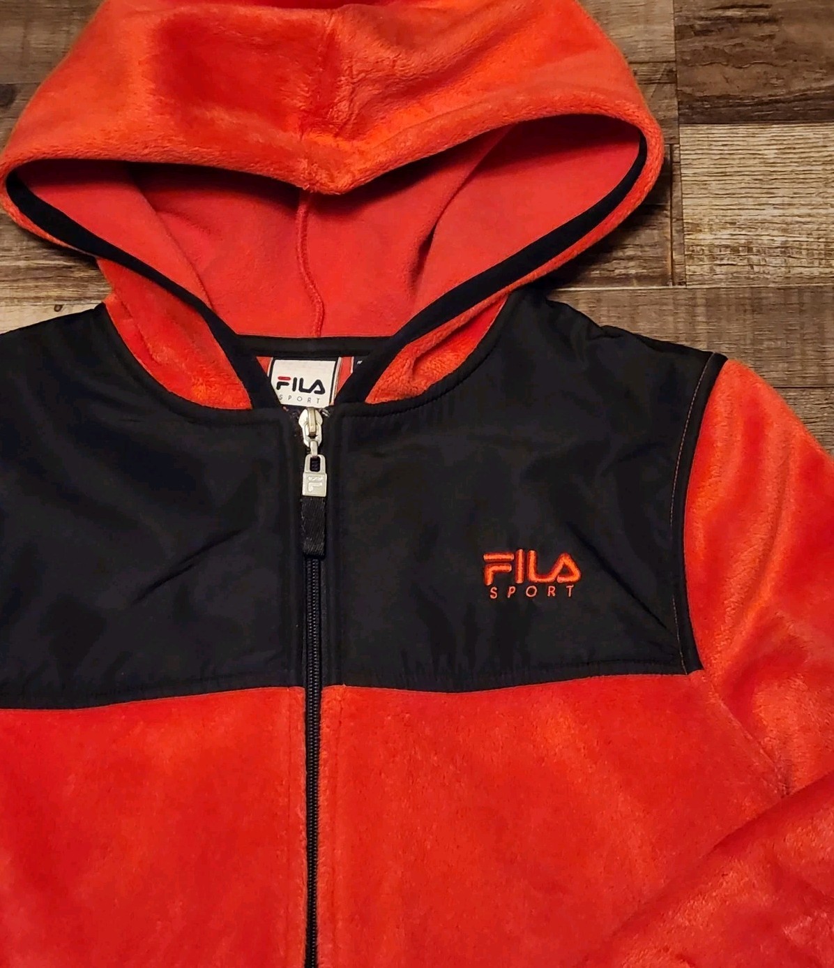 Giacca donna Fila Sport pile zip con cappuccio nero rosso M Medium