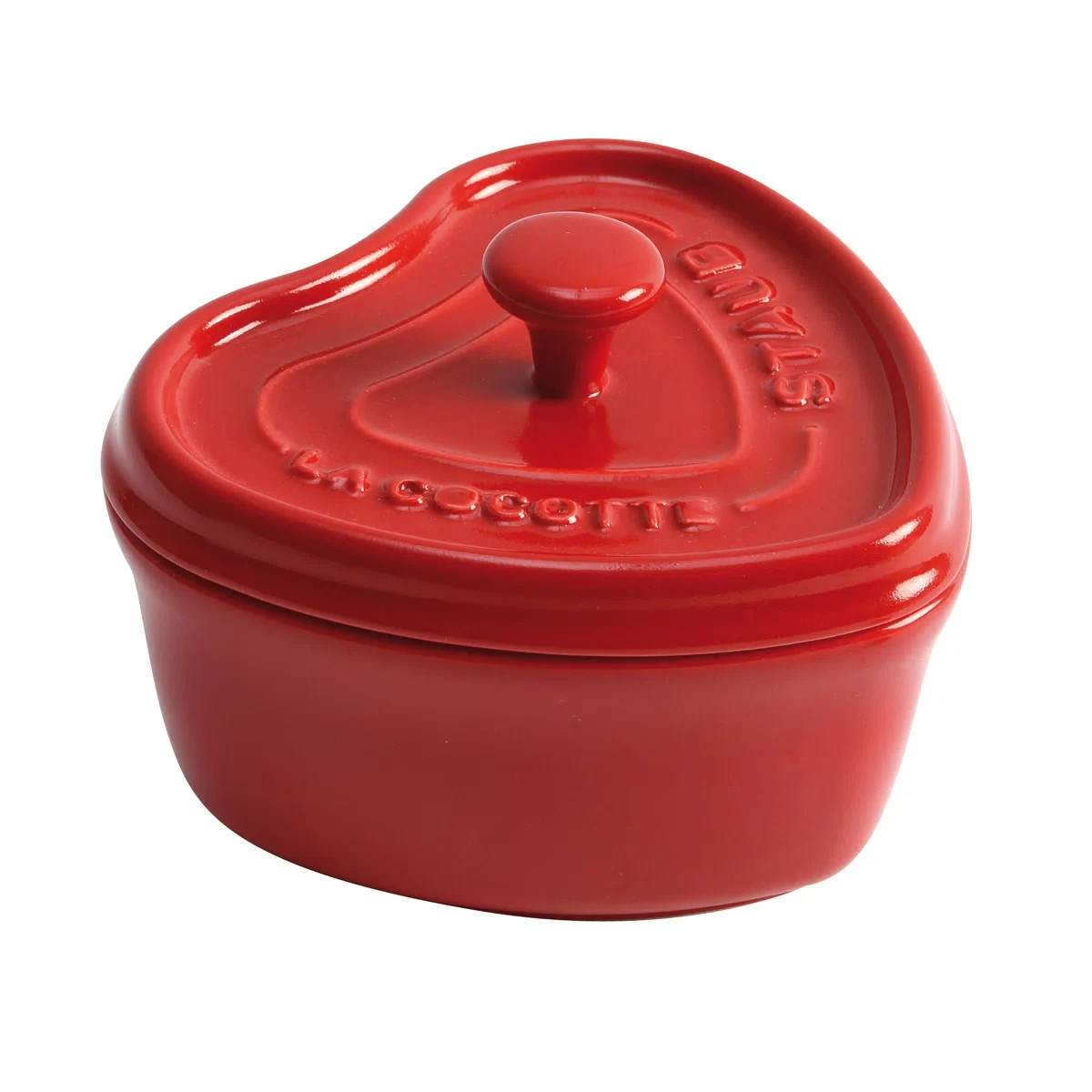 Staub Ceramic 3-piece Cherry Red Mini Heart Cocotte Set for sale