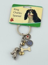 Love My Dog Puppy Key Ring Clip on Silver Tone Purse Charm King Charles Spaniel