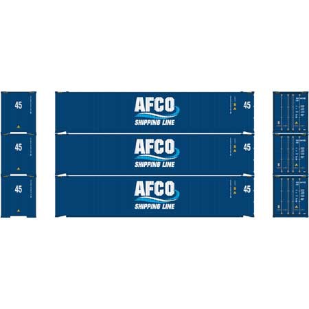 Contenedor listo para usar Athearn 23349 HO AFCO/Línea de envío 45' (paquete de 3) | Condition: New