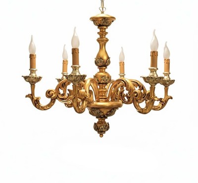 Klassischer Holzlüster Gold 6 Lichter COLL DBS 100/6G