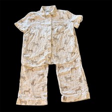 Loft Women's Pajama Set Cheetah Print Short Sleeve Cotton Viscose SZ Medium