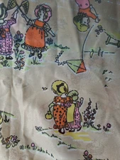 Soptra Fabrics Inc Polyester? Sewing Fabric Victorian Kids Playing 58 x 38 In