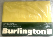 Vintage Sealed NOS Yellow Burlington Percale No Iron Full Flat Sheet Made in USA