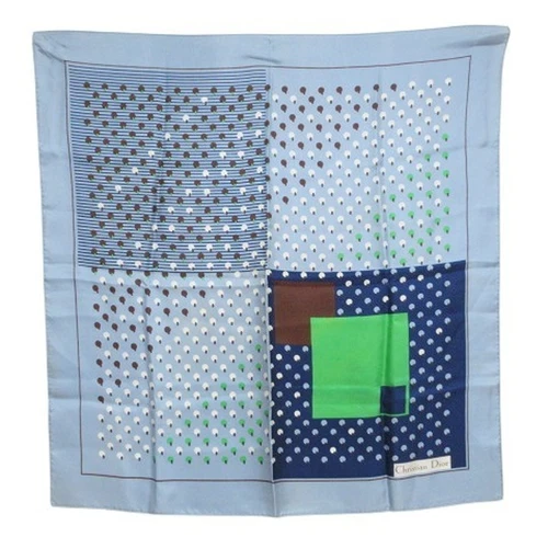 Grande écharpe Christian Dior soie motif total bleu clair occasion 2d10c1bbf8b34ab880